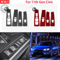 RRX สำหรับ11Th Gen Honda Civic 2022ภายในคาร์บอนไฟเบอร์4ประตูหน้าต่างลิฟท์สวิทช์ตกแต่งปกตัดสติกเกอร์อุปกรณ์เสริมในรถยนต์