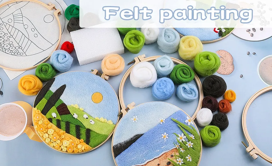 GATYZTORY Wool Painting Landscape Needle Felting Painting Wool DIY Kit Craft  Kit Felting Supplies For Adult Beginner No Finish