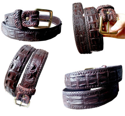 "Belt-Buckle เข็มขัดหนังจระเข้แท้ พร้อมกับโหนกสวยๆ รุ่น 2 กระดูกคู่  (สีน้ำตาล) เป็นหนังแผ่นเดียว