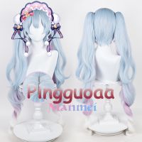 Manmei VOCALOID New Snow Miku Cosplay Wig 90cm Long Light Blue Gradient Wavy Hair Heat Resistant Synthetic Wigs vr