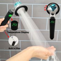 Temperature Digital Display Big Boost Showerhead Black 3 Modes High Pressure Water Saving Rainfall Filter Bathroom Shower Head Showerheads