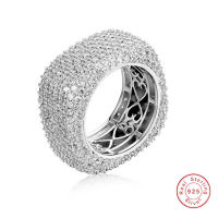 Luxury 925 Sterling Silver Rings For Women Shine Square Pave Full 420PCS Simulated Diamond Platinum Cocktail ring Jewelry gift