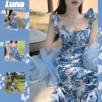 Luna shop?（พร้อมส่งจากกทม มาถึงใน 3-5 วัน）?เดรส?ชุดเดรสลายดอกไม้สไตล์เกาหลี