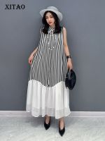 XITAO Striped Dress Casual Women   Fashion Loose Sleeveless Patchwork Dress