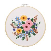 1SET Embroidery Starter Kit Needle Thread Suit DIY Crafts Handmade Flowers Pattern Home Decoration with Bamboo Embroidery Hoop