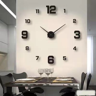 [24 Home Accessories] นาฬิกาติดผนังขนาดใหญ่ดีไซน์ทันสมัย3D นาฬิกาควอตซ์แบบทำมือนาฬิกาแฟชั่นกระจกอะคริลิคสติ๊กเกอร์ห้องนั่งเล่นตกแต่งบ้าน Horloge
