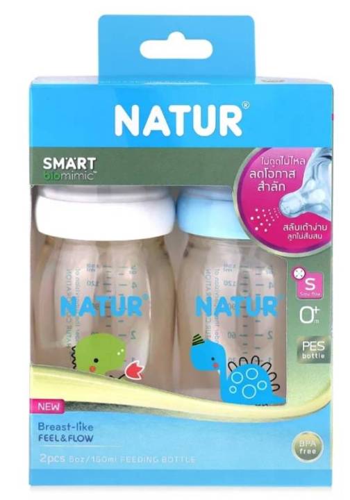 คูปองส่งฟรีnatur-เนเจอร์-ขวดนมคอกว้างสมาร์ทไบโอมิมิคpes-ขนาด-5oz-แพ็ค-2-พร้อมจุกนมคอกว้าง-สมาร์ทไบโอมิมิคไซส์-s