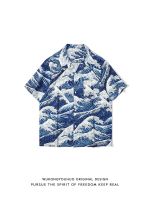 Tide brand Hawaiian wind wave full printed short-sleeved shirt men and women summer loose beach vacation shirt 【BYUE】