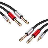 2X 3.5mm to Dual 6.5mm Adapter Jack Audio Cable 3.5 to 6.5 AUX Cord 3.5 Jack Splitter for Guitar Mixer Amplifier Bass