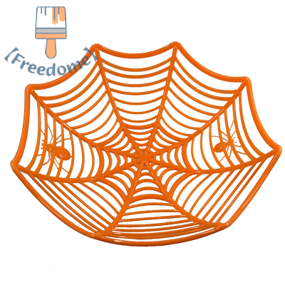 【Freedome】 ตะกร้าใส่ขนมฮาโลวีนตะกร้าใยแมงมุมสีดำสีส้มตะกร้าใส่บิสกิตจานผลไม้ตกแต่งฮาโลวีน