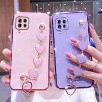 【ขายดี】สร้อยข้อมือ FDD ข้อมือเคสโทรศัพท์สำหรับ Samsung A22 4G ฝาครอบชุบโซ่หัวใจหรูหรา A12 A42 M12 5G