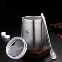 304 Stainless Steel  Yerba Mate Tea Cup With Lid / Straw / Brush Coffee Thermos Mug Double Wall Argentine Yerba Mate Gourd