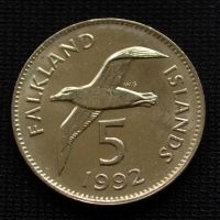 เหรียญ Falkland Islands 5เพนนี1992รุ่น Oceania เหรียญ100% ใหม่