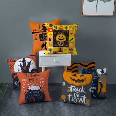 Halloween Pillowcase Pumpkin Decorations for Home Party Sofa Bats Ghost Pillow Cover 45*45cm