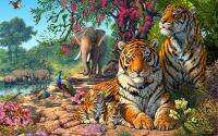 ของตกแต่งบ้าน Tiger Family In The Jungle Poster Wall Decoration Gift