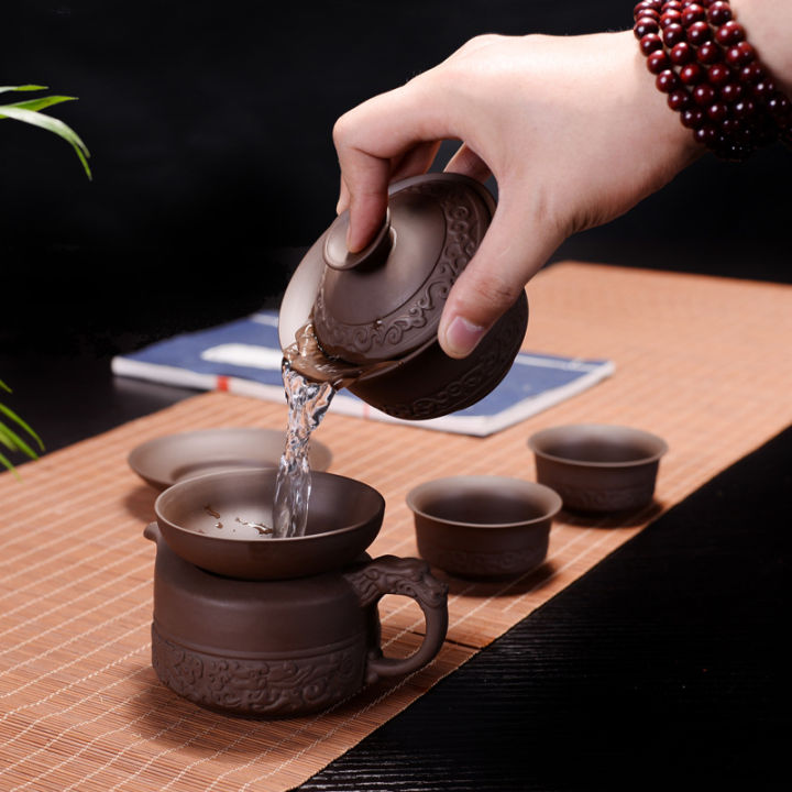 สีม่วงดินชา-tureen-gaiwan-จีนชามชาเซรามิกชุดครอบคลุมชามที่มีฝาปิดถ้วยจานรองจีนถ้วยชาม-drinkware