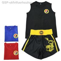 เสื้อกีฬาแขนกางเกงขาสั้นลายมังกรปักลาย Sara Crianças E Adultos Artes Marciais Muay Camisas Sanda Kick Esportes Roupas Wushu Uniformes