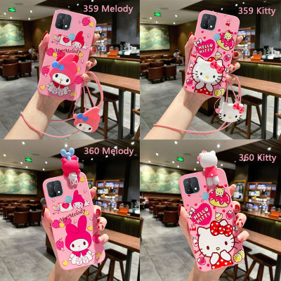 Ins Tiktok Melody เคสโทรศัพท์สำหรับ OPPO A17 2022 A77 2022 A77S A57 2022 A55 A75 4G A96 A93 A95 4G A15 A15s A54 A16 A7 A5s A12 A31 A9 2020 A5 2020 A94 Reno 5F เคสหลังลายการ์ตูนน่ารักลาย Hello Kitty MyMelody 3D เค้กสตรอว์เบอร์รีป้องกันการตกซิลิโคนนิ่มมีสาย