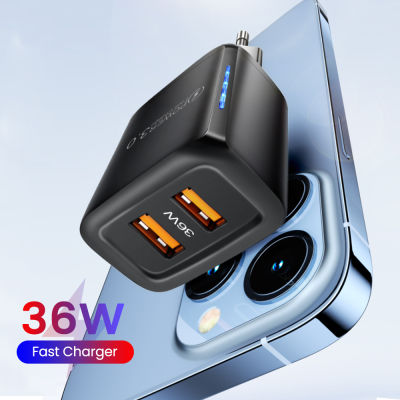 36W Dual USB Charger Quick Charge 3.0สำหรับ เครื่องชาร์จศัพท์มือถือ Fast Charging Wall Charger พร้อมไฟสำหรับ Samsung Xiaomi
