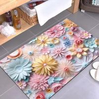 3D Floral Patterns 3D Floral Floor Mat 40*60cm Curled Freely Water Absorption