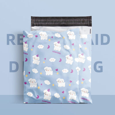 100Pcs Dog Courier Bag Light Blue Plastic Shipping Envelope Self Sealing Adhesive Mailing Bags Gift Packaging Pouches