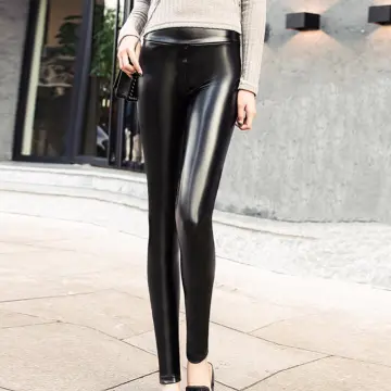 Women's Trousers Solid Color Tight High Waist Fashion Black Leather Pants