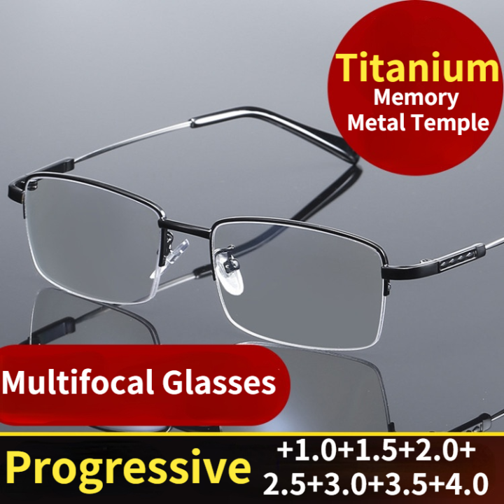 Memory Titanium Antiblue Light Reading Glasses for Men Multifocal