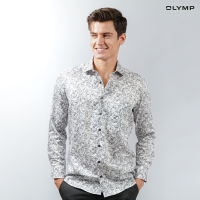 OLYMP GREEN CHOICE LUXOR Shirt เสื้อเชิ้ตชายรักษ์โลก สีขาว ลายพิมพ์ดอกไม้สีดำ ทรงหลวม ใส่สบาย รีดง่าย