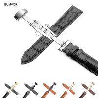 Leather Calfskin Strap Double Button Butterfly Clasp Watchband 16mm 18mm 20mm 22mm 24mm Steel Buckle Universal Wristband Straps