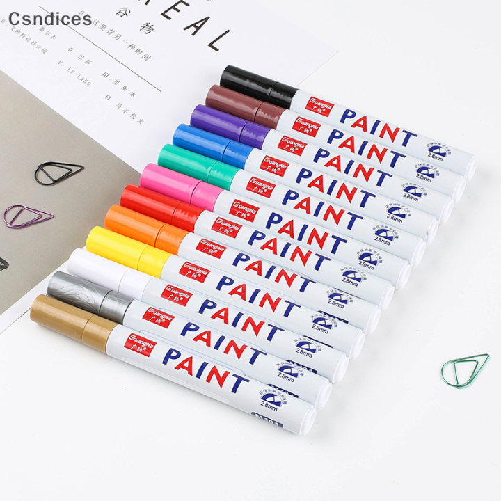 csndices-ปากกาปากกามาร์กเกอร์สี12สีกันจางยางรถยนต์ดอกยางโลหะ-cd-ถาวร