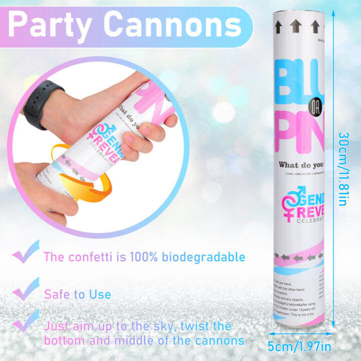 Gender Reveal Confetti Cannons，4 Pack 11.8 Inch Party Cannons With 100