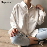 New Autumn Long Sleeve Blouse Tops Turn-down Collar Office Button Up Loose Cotton Shirt Casual White Blouses Women Blusas 11890