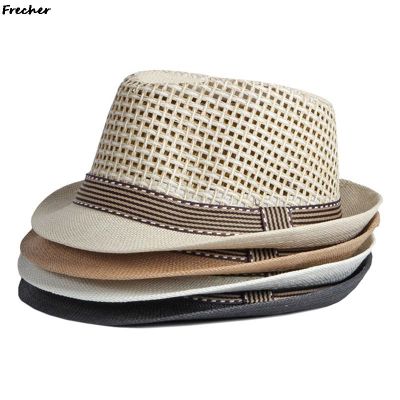 British Men Beach Sun Hats Summer Cowboy Fedora Retro Jazz Hat Breathable Straw Caps Outdoor Panama Man Gentleman Holiday Sunhat