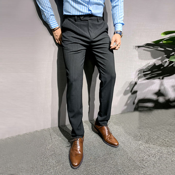 Men's suit pants gray vertical stripes suit pants autumn new casual pants  Slim fashion British men's formal business trousers