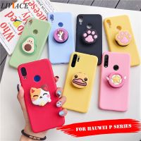 【Yellow peach flavor】3D ซิลิโคนการ์ตูนที่วางโทรศัพท์ Case สำหรับ Huawei P40 P30 P20 Lite Pro P8 P9 P10 Plus 2017 2016สาวน่ารักยืนครอบคลุม