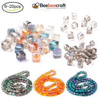 Beebeecraft 6-20 pc Faceted Cube Electorplated Glass Beads Rainbow Plated Mixed Color 11x11x11mm