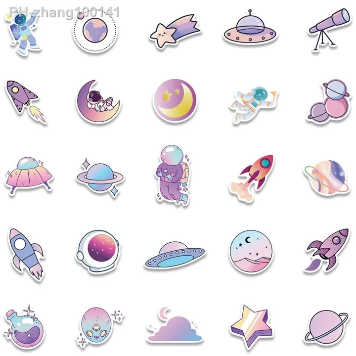 10-50pcs-cute-cartoon-outer-space-planets-vinyl-stickers-waterproof-graffiti-for-luggage-guitar-phone-notebook-laptop-decals