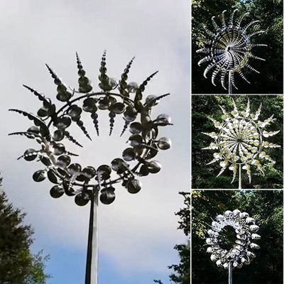 New Unique and Magical Metal Windmill 3D Wind Powered Kinetic Sculpture Lawn Metal Wind Solar Spinners
