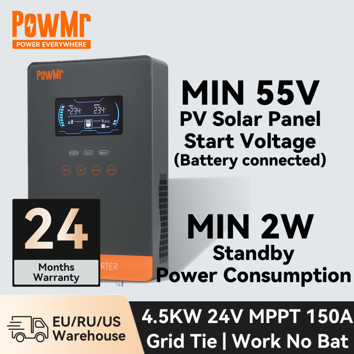 Sieme PowMr 24V MPPT 150A ON OFF Grid Solar Inverter Hybrid Pure Sine Wave  Lithium-Iron & Lead-Acid Battery PV Panel Max Power 6KW 1 year Warranty