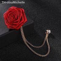 【hot】☃❒◑  Noivo casamento broches pano arte feito à mão rosa flor broche alfinete de lapela borla cadeia crachá acessórios do terno dos homens alta qualidade