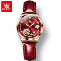 OLEVS 6601 Automatic Mechanical Fashion Watches For Women Genuine Leather Band Waterproof Women Wristwatches Luminous