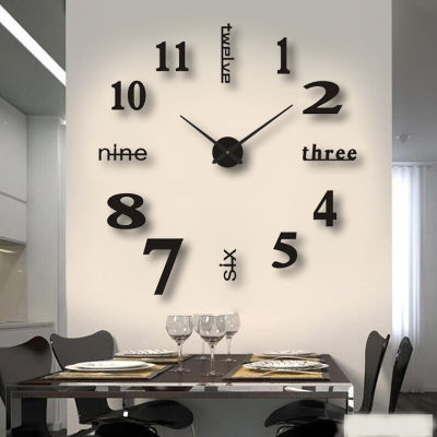 นาฬิกาแขวนผนังสีดำสุดสร้างสรรค์แบบ DIY เรียบง่ายนาฬิกาแขวนห้องนั่งเล่นแบบสามมิตินาฬิกาสติ๊กเกอร์นาฬิกาแขวนผนังยุโรป