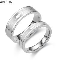 AVECON ใหม่ร้อนขายการเต้นของหัวใจรูปภาพแหวนคู่เวอร์ชั่นเกาหลีแหวนเหล็กไทเทเนียมรูปหัวใจยอดนิยม