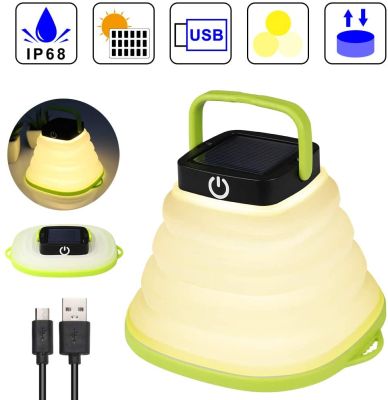 LED Solar Powered lamp Camping Light Rechargeable with USB Collapsible 3 Dimmable for Outdoor Hiking Yard tent Fishing Garden