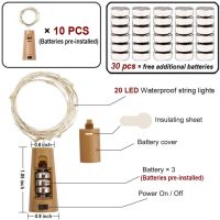 5ชิ้น/10ชิ้นไฟในขวดไม้ก๊อกไวน์2เมตร20 LED นางฟ้าบาร์ของตกแต่งคริสต์มาสฮาโลวีนงานแต่งงานพร้อมแบตเตอรี่ LR44