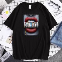 Red Lips Bite The Money Print T Shirts Male Oversized Soft Men T Shirt Summer Harajuku Tee Shirts Crewneck Comfortable Clothing S-4XL-5XL-6XL