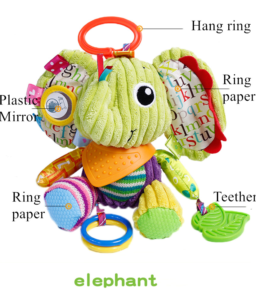 D-KINGCHY Baby Toys 6-12 Months Baby Teething Toys Car Seat Animal Stuffed Toy with Sound for 0-3 Years Old Soft Hanging Rattle Toys Green 