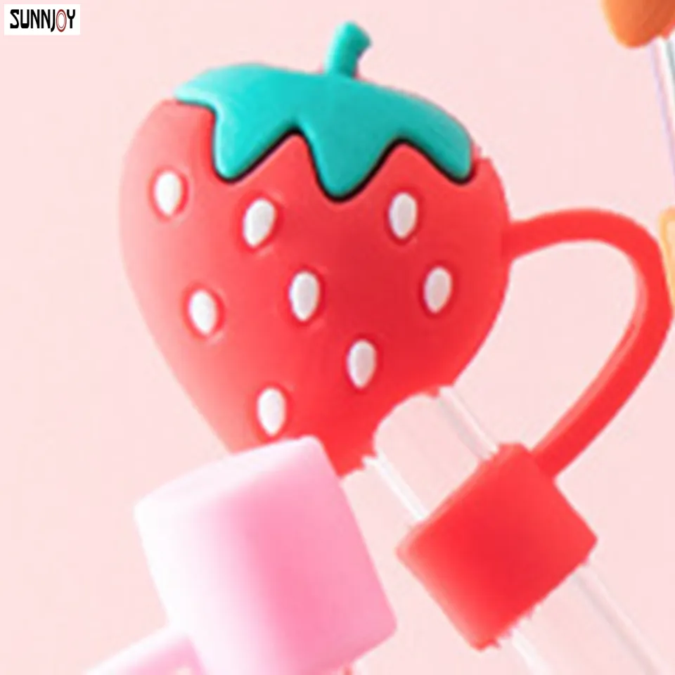 Red Strawberry silicone straw topper