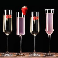 Manufacturers in stock transparent glass small waist goblet straight body cylinder champagne handmade slanted mouth bubble wine wine glass