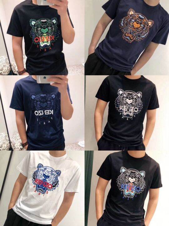 kenzo-เสื้อยืดหัวเสือ-san-gaoxian-เสื้อปักลายคอกลมของผู้ชายเสื้อยืดผู้หญิงแฟชั่นลำลองแขนสั้นของแท้